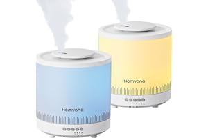 Homvana Small Humidifiers for Bedroom - 2 Packs 1.5L Cool Mist Top Fill Humidifier for Baby Nursery, Essential Oil Diffuser, 3 in 1 for Home Plants Offices and Grow Tents, 7 Color Lights, Ultrasonic