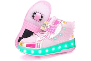 Qneic USB Rechargeable Roller Shoes Sneakers for Boys Girls Kids Gift LED Light Up Wheels Shoes Roller Skates
