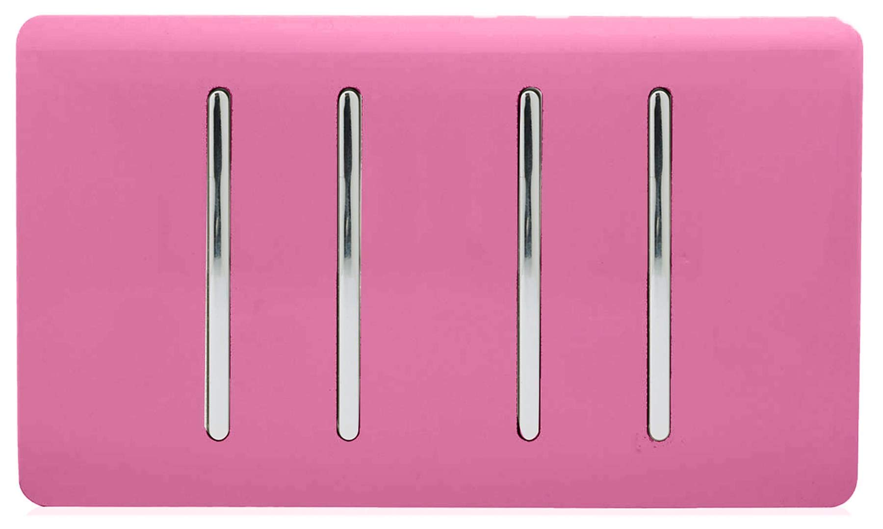 Trendi 4 Gang 2 way 240V Screwless Raised Front Twin Plate Plastic Artistic Modern Glossy 10 Amp Chrome Rocker Quad Electrical Wall Light Switch Candy Pink - ART-SS44PK