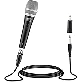 Moukey Dynamic Cardioid Home Karaoke Microphone, 13ft XLR Cable Metal Handheld Wired Mic Corded for Singing/Karaoke, Micropho