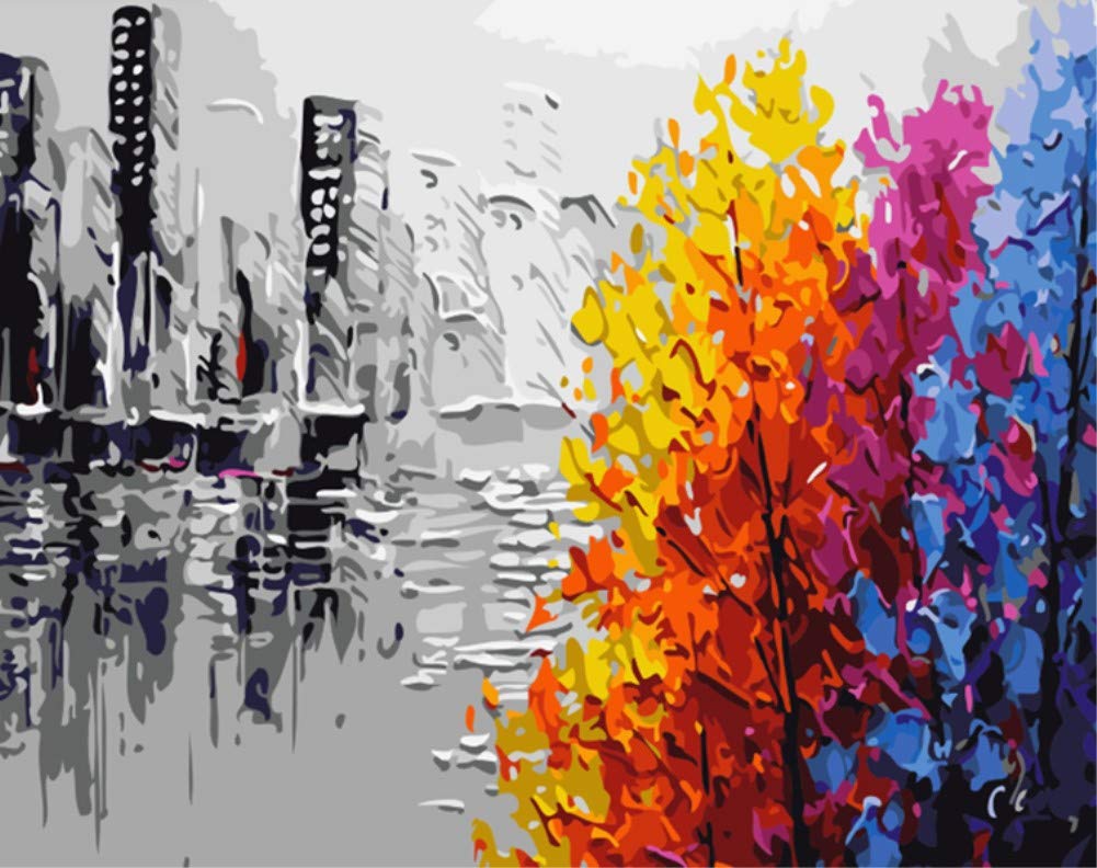 ABEUTY Paint by Numbers Kits Adults or Children, DIY Number Painting Canvas Wall Art 40x50cm (No Frame, City)