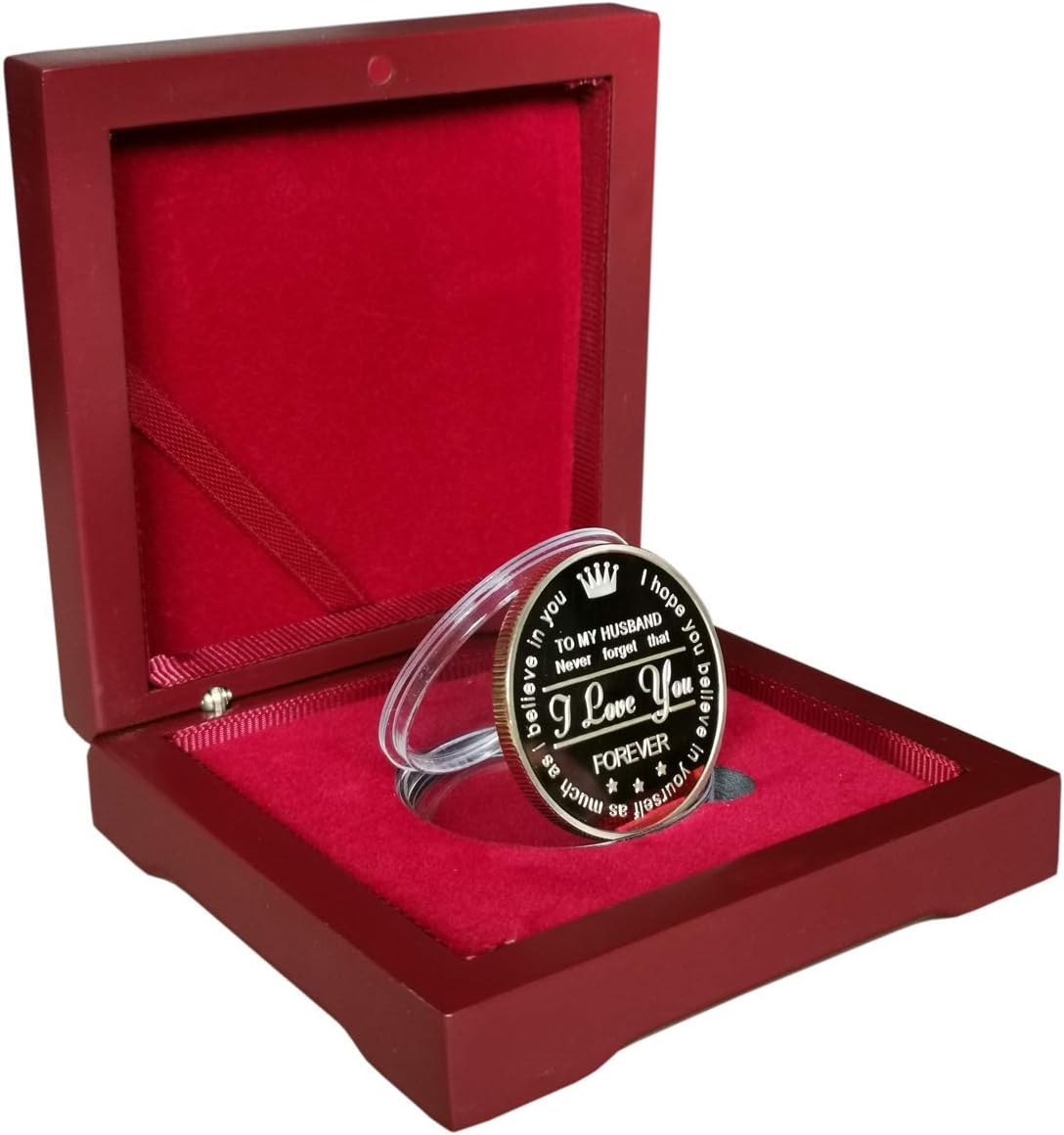 Gifts for Men | Engraved "to My Husband" Lucky Coin in Wooden Box | Perfect Gift for Husband from Wife for Valentines / Birthday / Christmas / Happy Wedding Anniversary