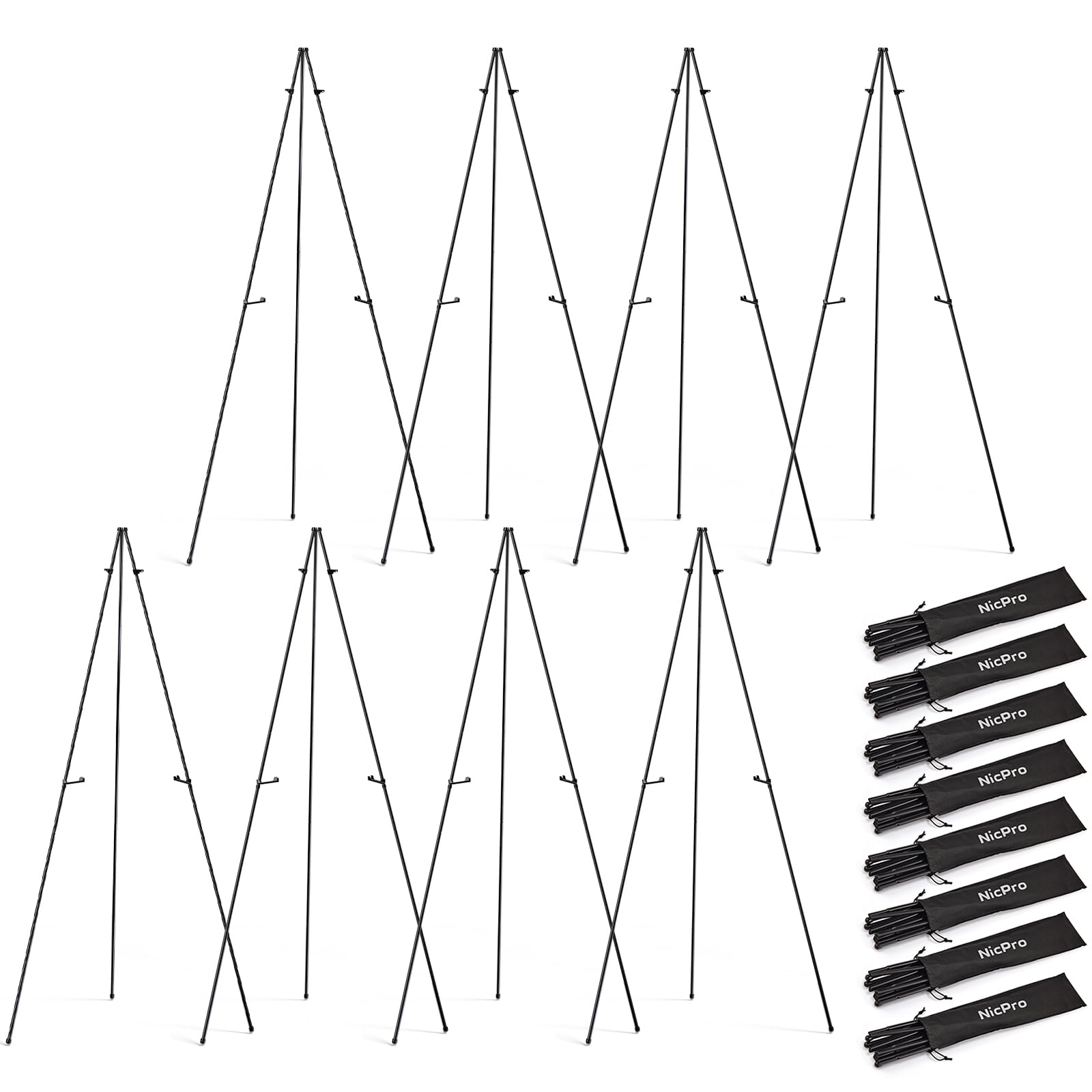 Photo 1 of Nicpro Black Easel Stand for Sign, 8 Pack 63" Metal Portable Adjustable Collapsible Easels for Display, Painting, Poster, Wedding Sign with Carry Bag