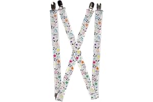 Buckle-Down Suspenders, Music Notes Stars White Black Multi Color, Multicolor, 1.0-inch Wide