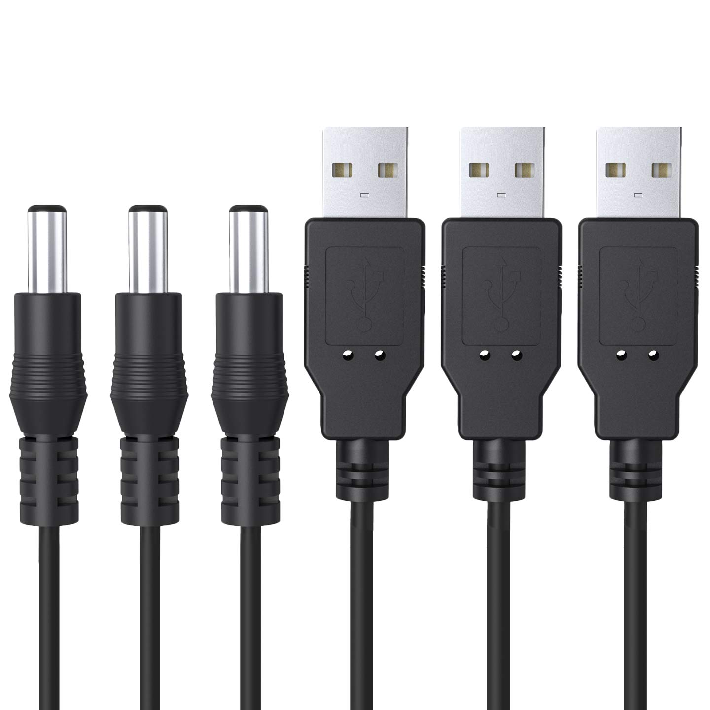 Ancable 5V USB to DC Cable 3 Pack, 1M USB to DC Barrel Jack Power Cable for 24AWG 5.5 x 2.1mm