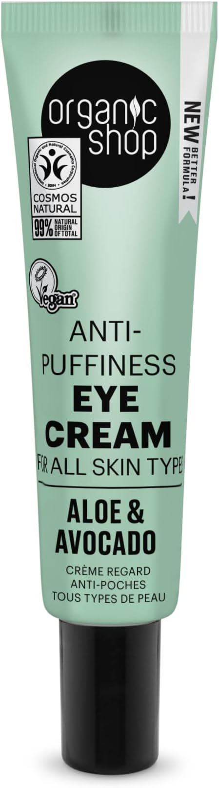 Organic Shop Avocado Aloe Eye Cream 30ml Anti-Puffiness Refreshing Tired Eyes
