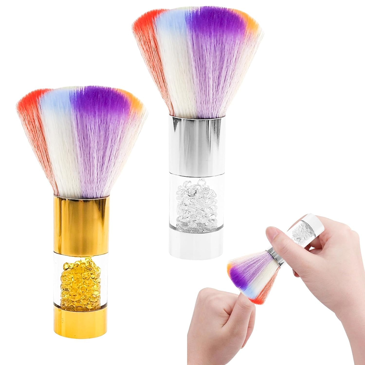 2 PCS Dust Brush for Acrylic Nails, Soft Brush Nail Soft Kabuki Nail Art Dust Powder Remover Brush Hair Dust Cleaner Brush for Makeup Manicure Tool
