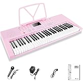 Vangoa VGK610 Piano Keyboard, 61 Mini Keys Portable Music Keyboard for Beginners with Microphone, 3 Teaching Modes, 350 Tones, 350 Rhythms, 30 Demos, Pink