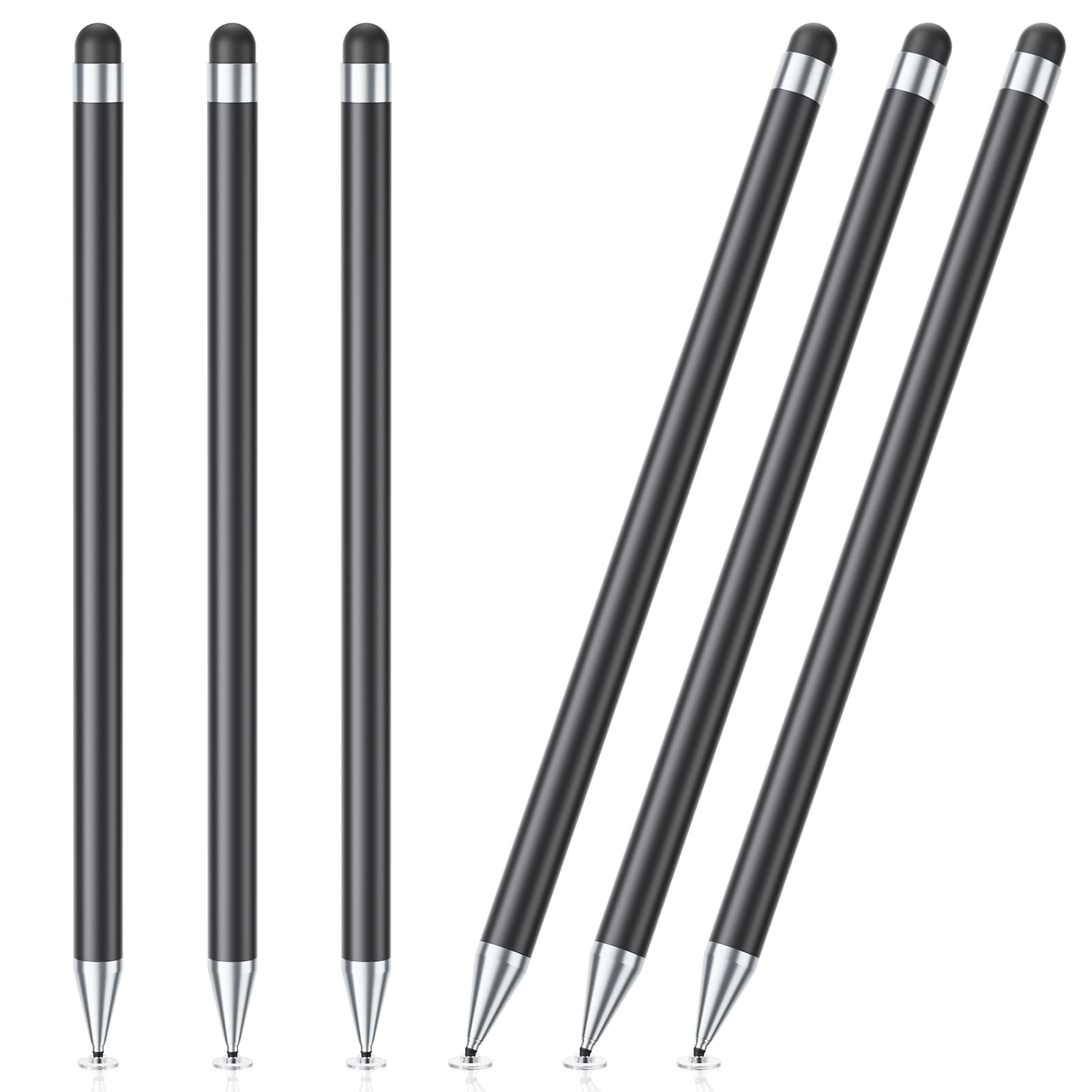 Stylus Pen for Touchscreen, 6 PCS Stylus Pencil 2-in-1 High Precision and Sensitivity, Suitable for iPad/iPhone/Samsung/Android Smartphone and Tablets, Compatible with Capacitive Touch Screen (Black)