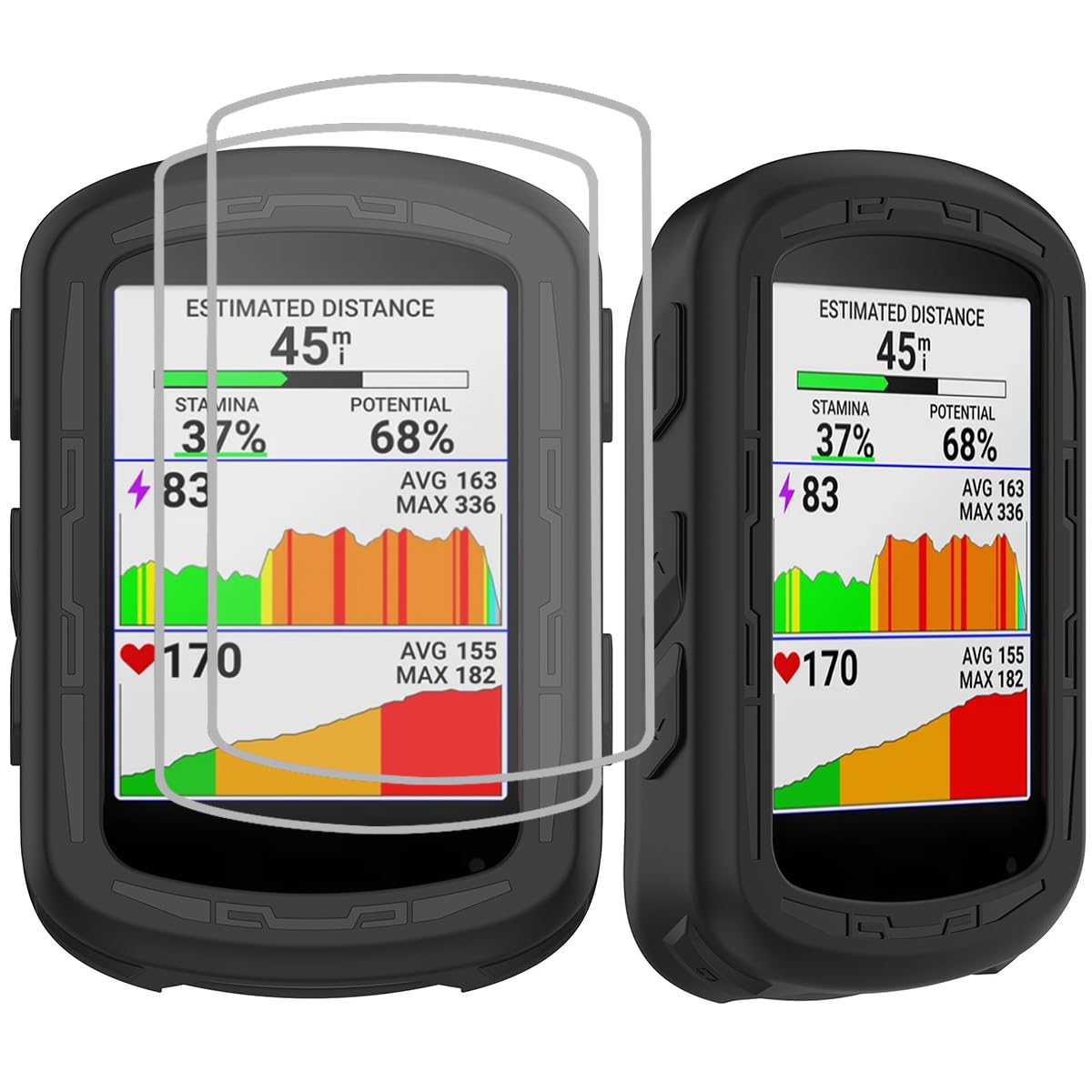 Msiall Protective Case Black Case Compatible with Edge 840 - Full Body Protective Bumper Silicone GPS Bicycle Case Protective Cover + [Pack of 2] Hardness 9H Screen Protector