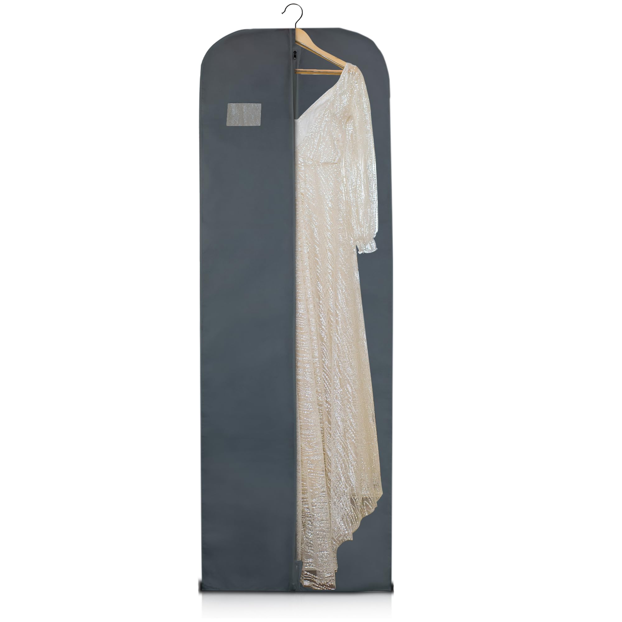 Wedcova Dress Bag | Hanging Garment Bags | Full Length Travel Covers | Wedding Long Clothes Storage Cover with Zipper for Women | 72 Inch (182cm) | Pack of 3 | Grey