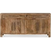 MODHOLIC Anna 70" Solid Wood Sideboard, Light Walnut