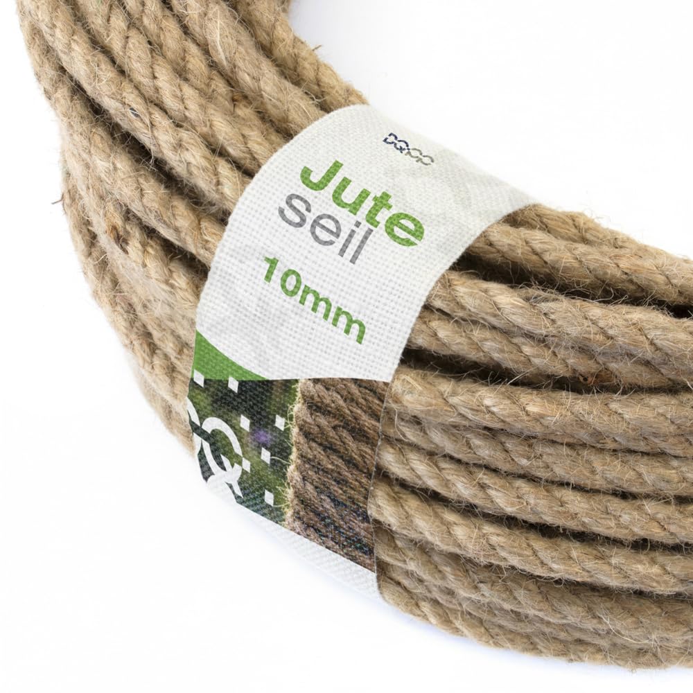 10m Jute Rope 10mm Twisted 3-Strand Natural - Different Sizes and Lengths