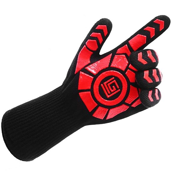 QXTT Hitzebeständige Handschuhe Grillhandschuhe Kochhandschuhe 500 ° C Extreme Hitzebeständig Grillhandschuhe,Reda