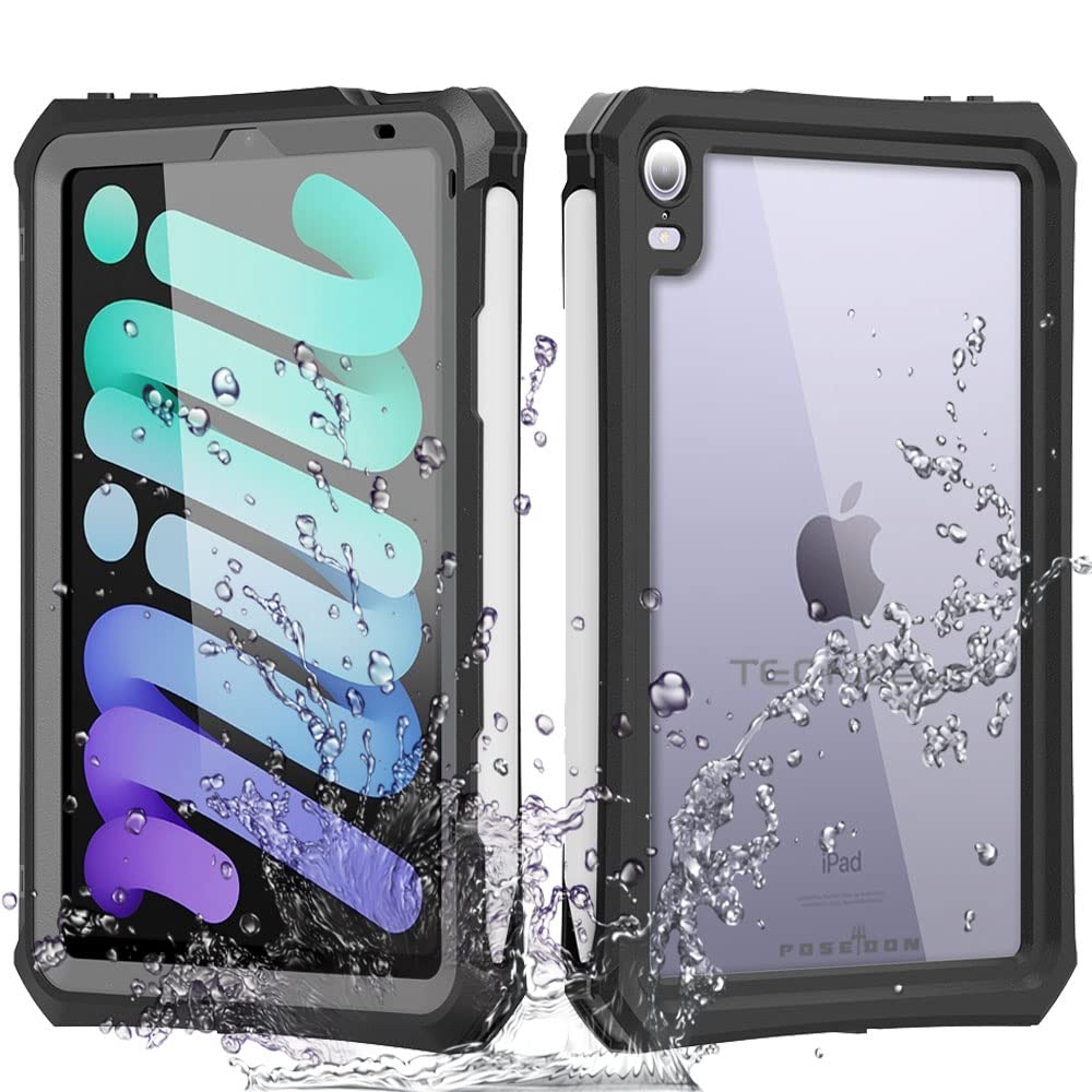 TECHGEAR Waterproof Case for iPad Mini 7/6 (8.3" 2024 & 2021) Poseidon Series Rugged Shockproof Case with Built-in Screen Protector, Stand & Strap – Heavy Duty Protection for Field, School or Travel