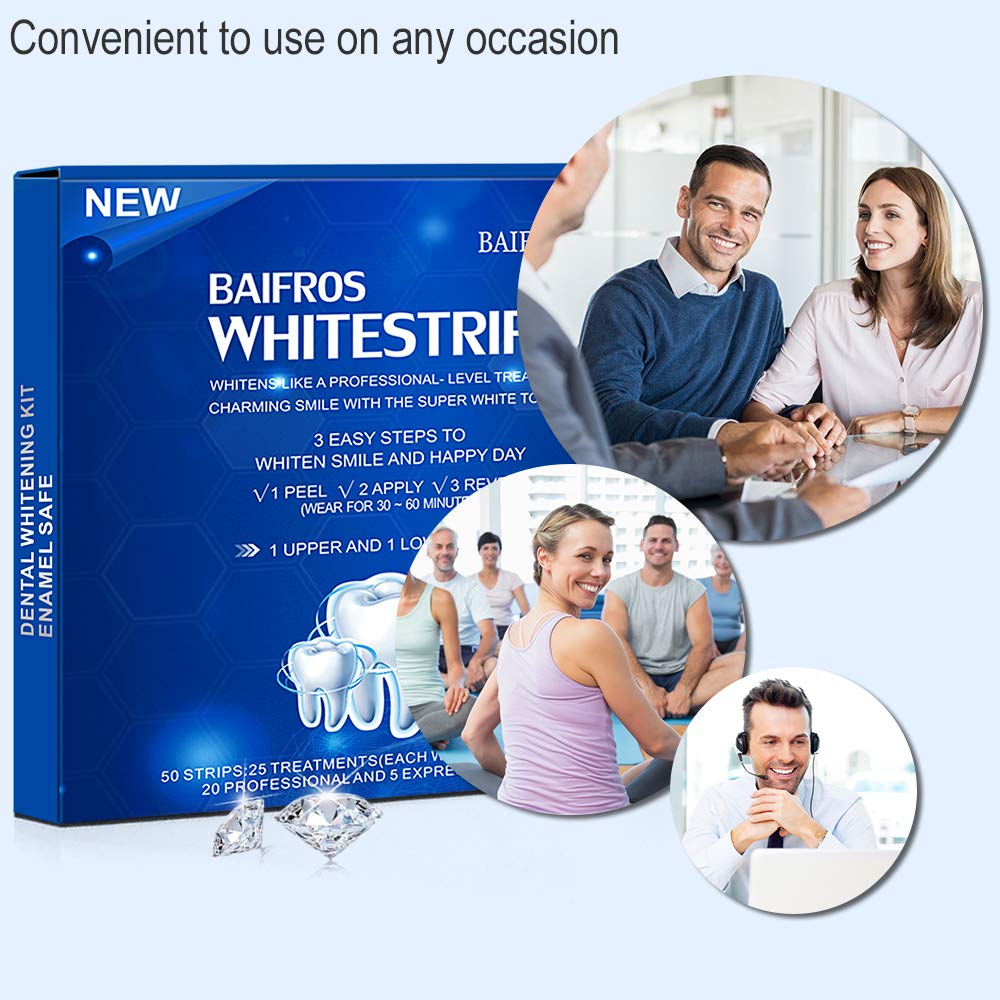 Teeth Whitening Strips for Teeth, BAIFROS 50 pcs Non-Slip 3D Dental Safe Formula White Strips for Teeth Whitening : Beauty