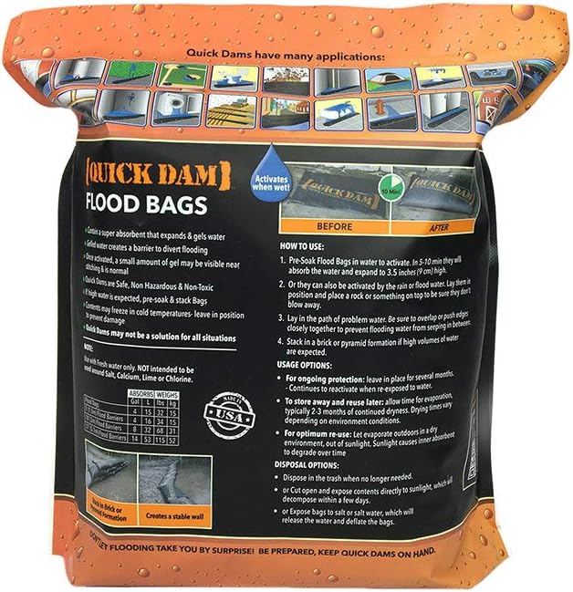 Quick Dam - QD1224-6 Water Activated Flood Bags 1ft x 2ft, 6-Pack: Flood Bags: Industrial & Scientific