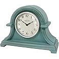 Presentime & Co. Mantel Clock Vintage Farmhouse Series, Napoleon Desk & Shelf Clock, 13 x 10 inch, Domed Lens, Quartz Movement, ABS Plastic Case, Aged Teal Finish (Home/Tabletop Decoration)