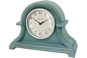 Presentime & Co. Mantel Clock Vintage Farmhouse Series, Napoleon Desk & Shelf Clock, 13 x 10 inch, Domed Lens, Quartz Movement, ABS Plastic Case, Aged Teal Finish (Home/Tabletop Decoration)
