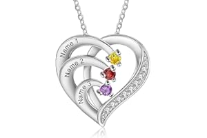 925 Sterling Silver Personalized Name Mom Necklace with 2-6 Heart Birthstones Custom Name Mother Chain Pendant Mother Day Chr