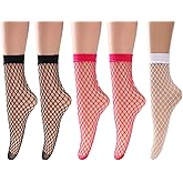 DEEP TOUCH Women's anklet Fishnet Socks Lace Stort Sockings Hollow Out Anklet Dress Low Mesh Net Socks 5 Pairs