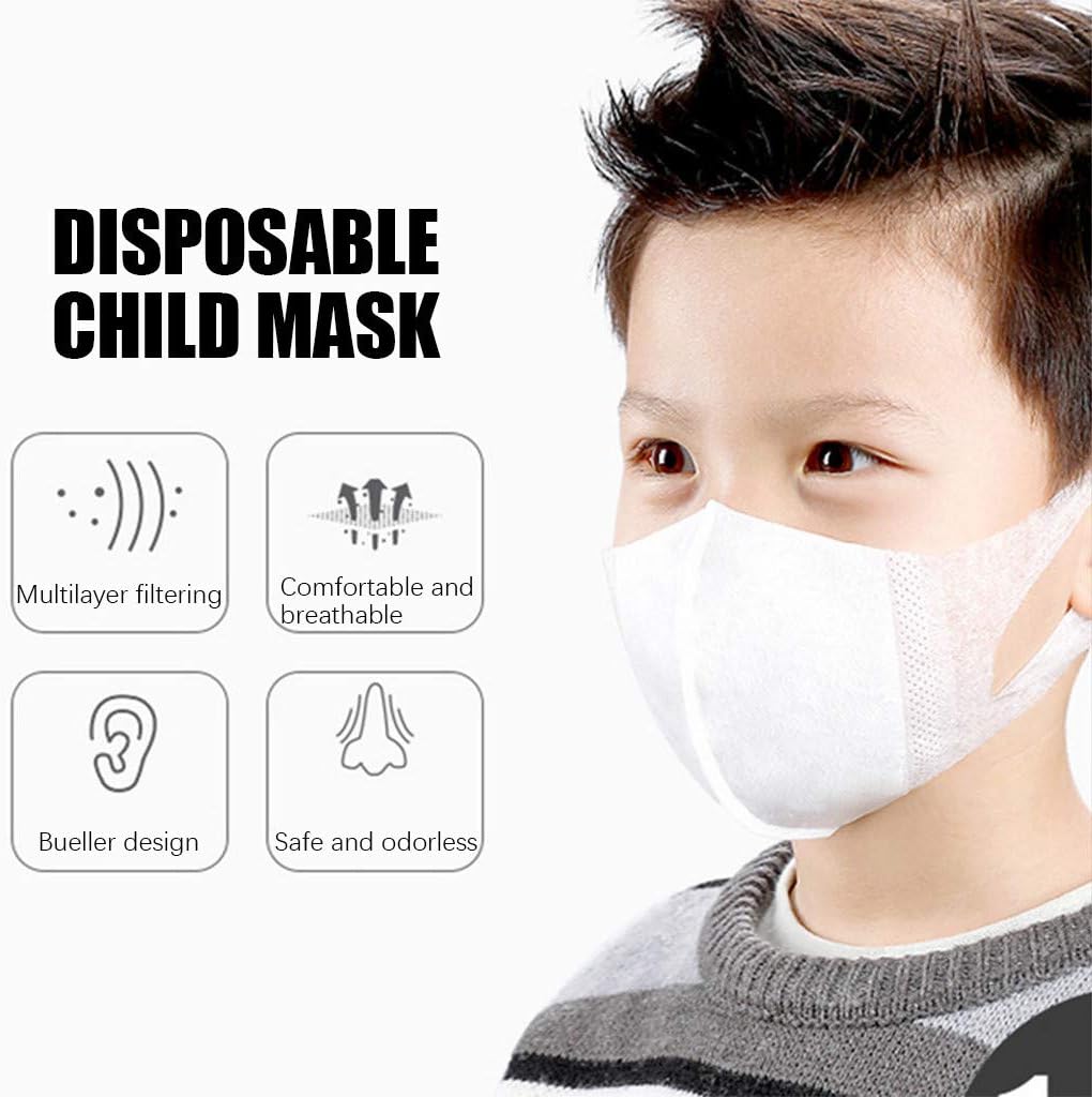 Transser 50 Pack 3Ply Disposable Face Másks for Children,Kids Professional 3 Layers Surgical Medical Máscara Dental 口罩 Mouth Protection for Germs Corona Virus Coronavirus Flu (White)
