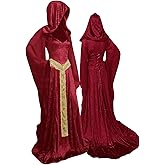 YANVS Women's Medieval Lace-up Vintage Hooded Cloak Robe Adult Costume Retro Cosplay Long Dress Halloween Party Costume