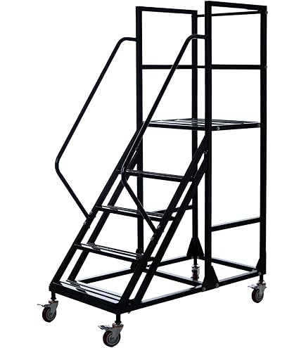 Escalera De 4 Peldaños Con Ruedas - Capacidad 400 Kg, Antideslizante, Frenos De Seguridad, Acero Robusto