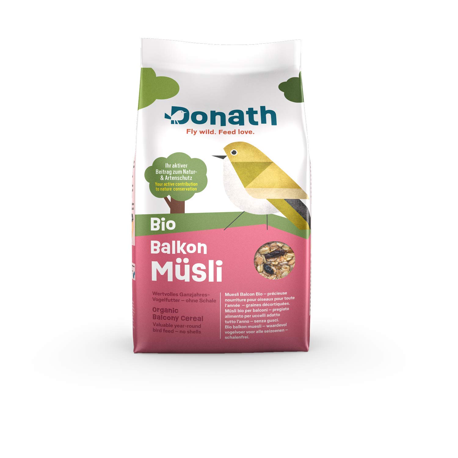Donath Organic Balcony Muesli - shell-free for a clean balcony floor - fine organic mix sunflower oil - nutritious all year round wild bird food - made by us in Southern Germany