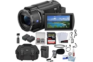Sony FDR-AX43A UHD 4K Handycam Camcorder Bundle with 64GB Memory Card + Mini Condenser Microphone + Battery and Charger + Fil