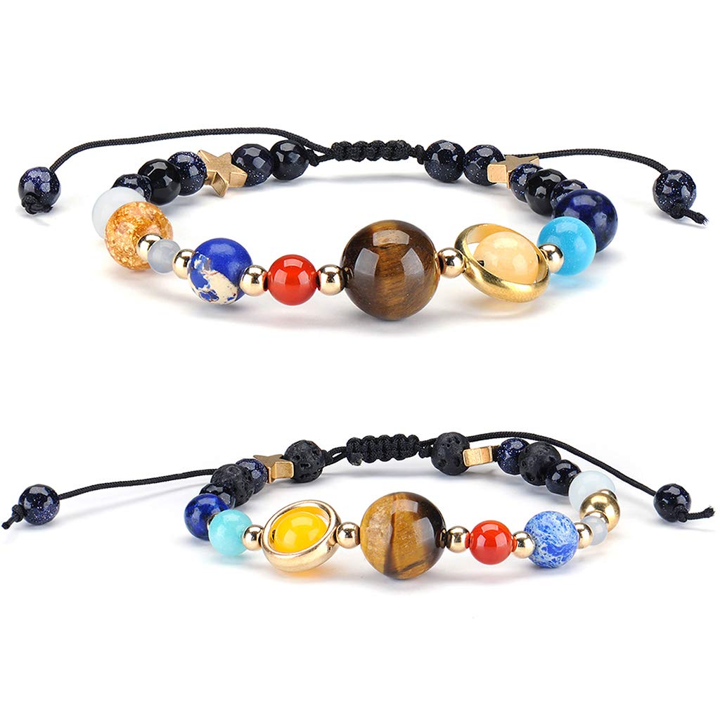 Senlinmu 2 X Galaxy Solar System Bracelet Universe Nine Planets Star Natural Stone Beads Adjustable Bracelets Bangles