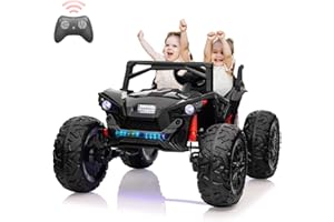 PALBY'S 2 Seaters 24V Ride on UTV with Remote Control,10AH Battery, 400W Powerful Motors with 17" EVA Wheels, 20.5“ Seat Width Electric Ride Toy with Metal Suspension,LED Lights,Music,Horn (Black)