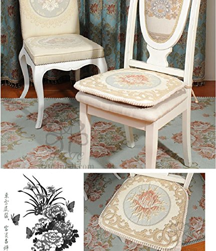 Sideli -4pcs Classic Decorative Chair pad Seat Cushion with Memory Filling and 2 Belt for Fix 16"x16" (4, peony-beige)