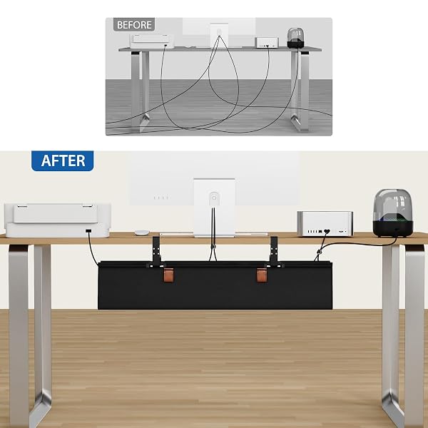 ZILINK NO DRILL UNDER DESK CABLE MANAGEMENT TRAY 30″ CORD ORGANIZER FOR TABLE CLAMP/SCREW MOUNT DESK CABLE MANAGEMENT STURDY WATERPROOF FABRIC CORD HIDERS FOR OFFICE, HOME