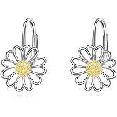 URONE Daisy Earrings 925 Sterling Silver Daisy Dangle Drop Earrings Flower Jewelry Gifts for Women