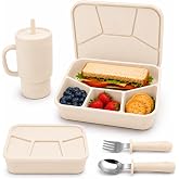 Love Tata 4-Piece Silicone Bento Lunch Box Set for Kids &ndash; Stainless Steel Water Cup, Spoon &amp; Fork Included, BPA Free, Dishwasher Safe, Reusable Lunch Container