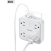 Wall Outlet Extender, TESSAN 4 Multi Plug Outlet Splitter with 2 USB C and 1 USB A Charging Ports, Multiple Plug Extension Bl