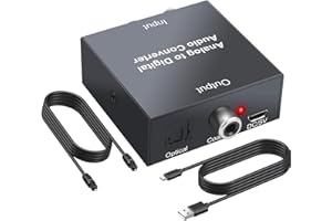 PROZOR Analog to Digital Audio Converter ADC R/L RCA 3.5mm AUX to Digital Coaxial Toslink Optical Audio Adapter with Optical Cable for Blu-ray Player HD DVD AV Amp