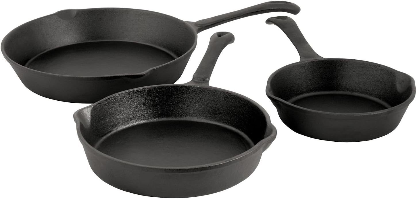 BBQ-Toro 3 teiliges Gusseisen Brat und Steak Pfannen Set, Ø 16 cm, Ø 20 cm, Ø 26 cm