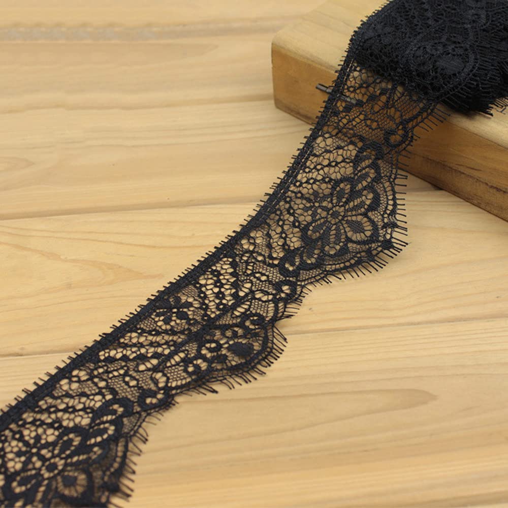 Duories 3 Yard Vintage Lace Trim, Polyester Lace Ribbon, Black, 3 Meters, Multiple Occasions, DECORATIVE_RIBBON_TRIM