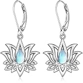 Lotus Flower Earrings for Women Lotus Earrings Moonstone Yoga Sterling Silver Dangle Jewelry Birthday Christmas Gifts
