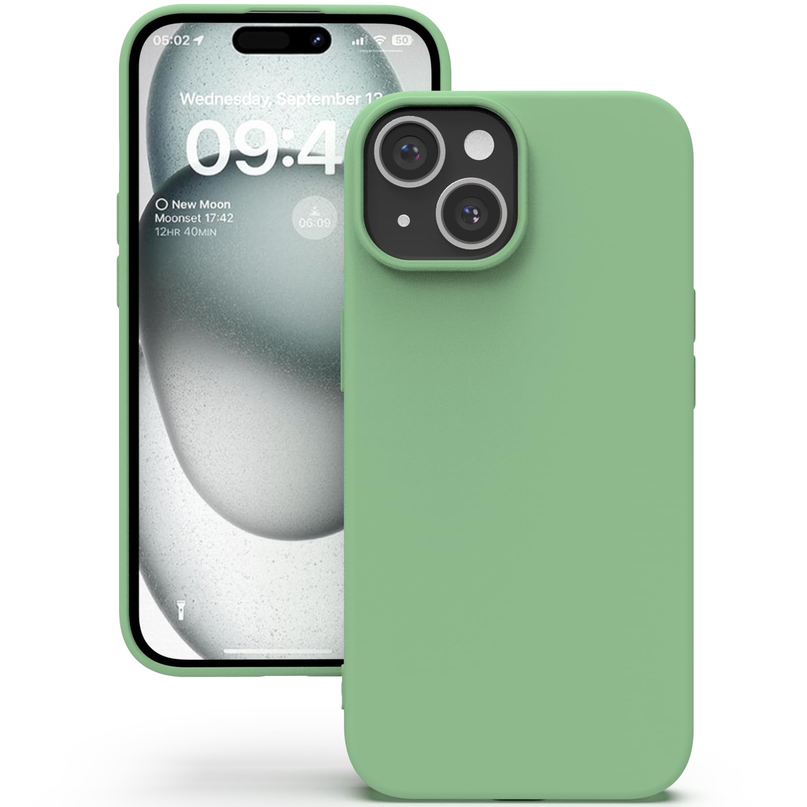 YATWIN Silicone Case for iPhone 15, Soft-Touch, Shockproof, DustProof, Antiskid Full Body Armour Phone Cover for Apple iPhone 15 - Mint Green — image 1