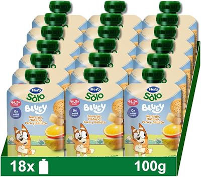 Hero Solo Bolsitas Naranja Plátano Pera y Galleta Desde 6 Meses, 18 x 100 g