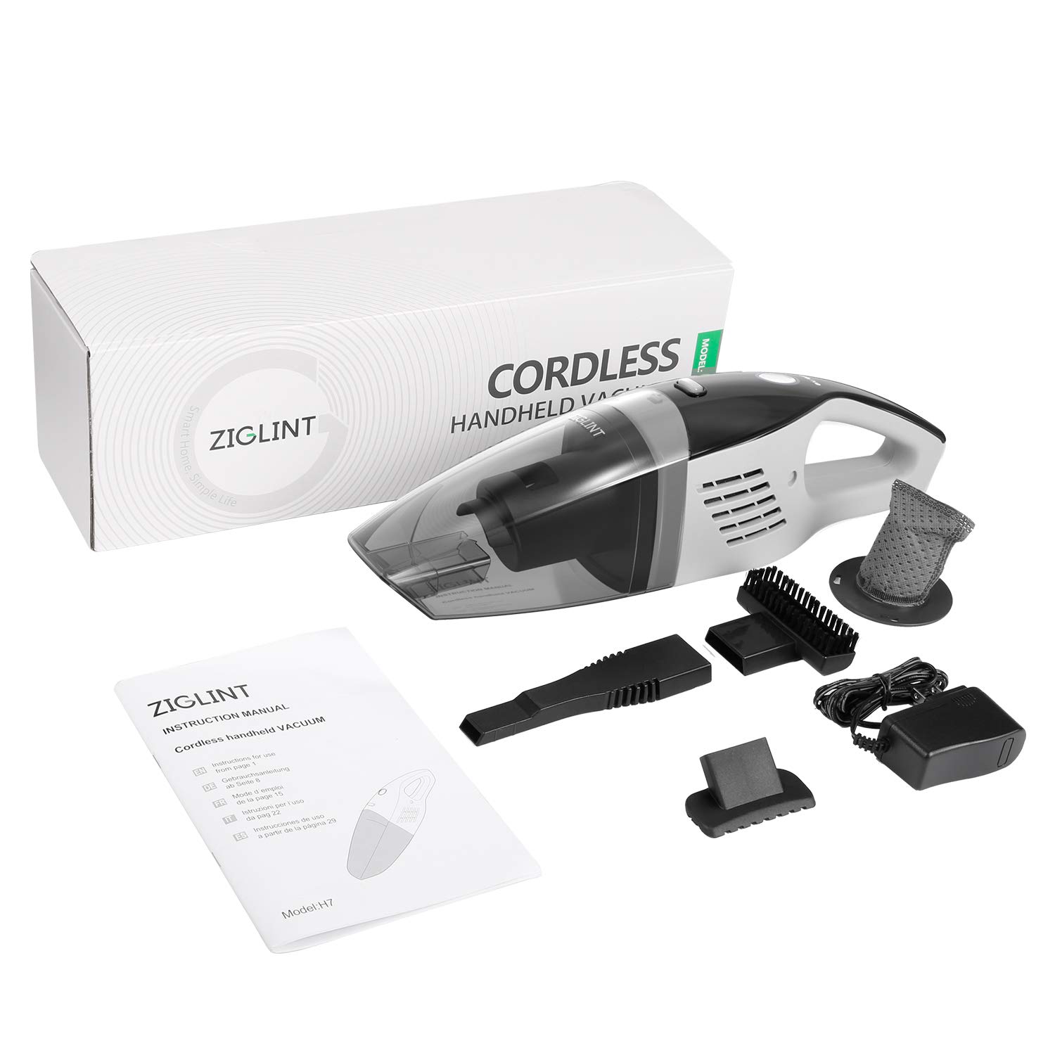 ZIGLINT Cordless Handheld Vacuum, 9 KPa Powerful Suction Portable Vacuum Cleaner Rechargeable Car Vacuum Built-in 2200mAh Lithium-ion Battery for Home and Car