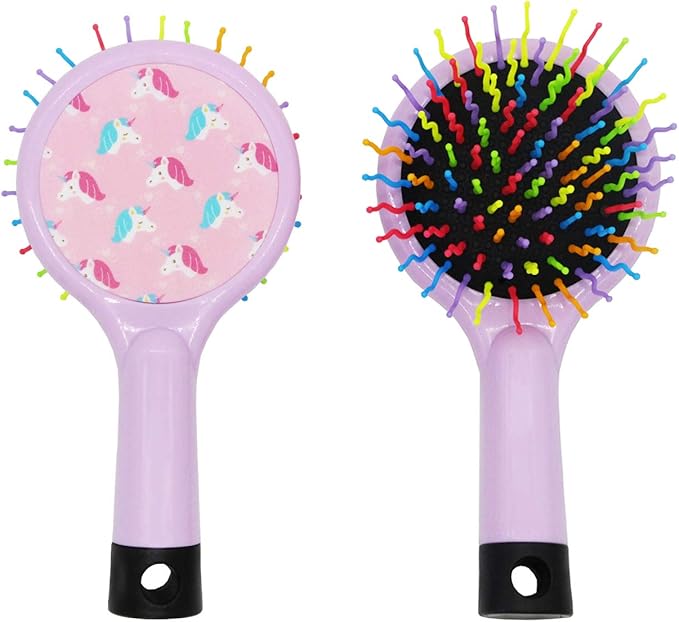 Unicorn Hair Brush, Pink Paddle Hair Brush Rainbow Nylon Bristle Air