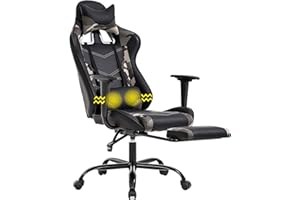 BESTOFFICE Gaming Chair Racing Office Chair Ergonomic Desk Chair Massage PU Leather Recliner PC Computer Chair with Lumbar Support Headrest Armrest Footrest Rolling Swivel Task Chair for Women Adults, Camo