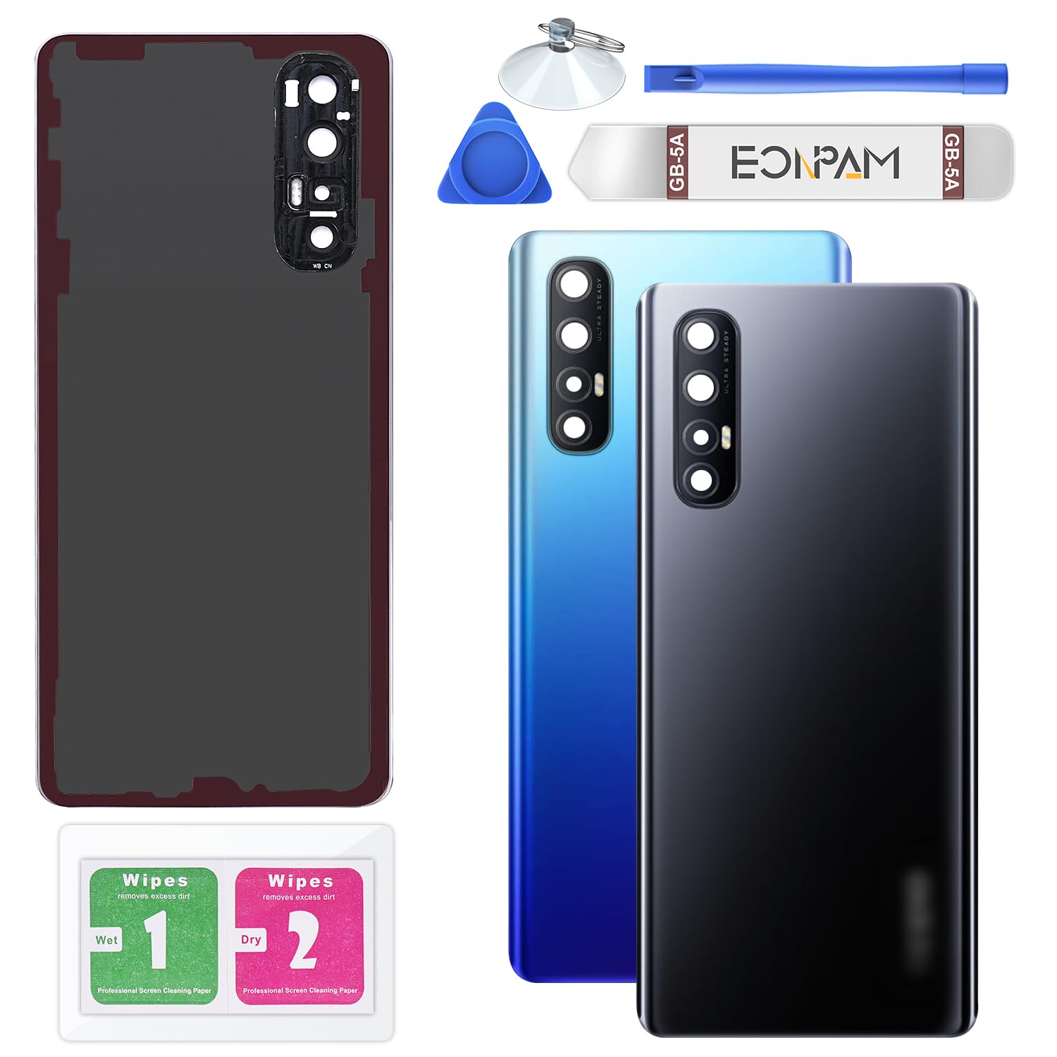 Eonpam Back Cover Glass for Oppo Find X2 Neo/Oppo Reno3 Pro 5G Rear Glass Replacement with Camera Lens + Repair Kit Genuine Rear Housing (Black)