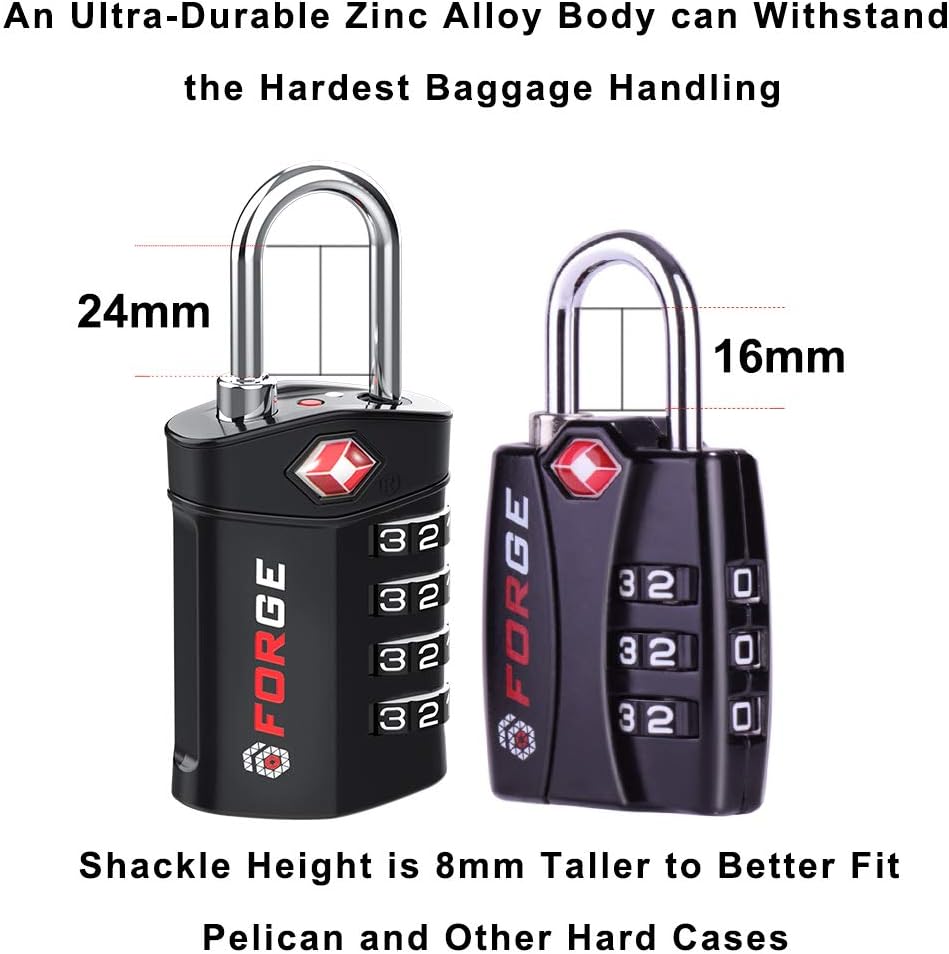  | 4 Digit TSA Approved Luggage Lock, 4 Pack Black, Inspection Indicator, Alloy Body | Luggage Locks