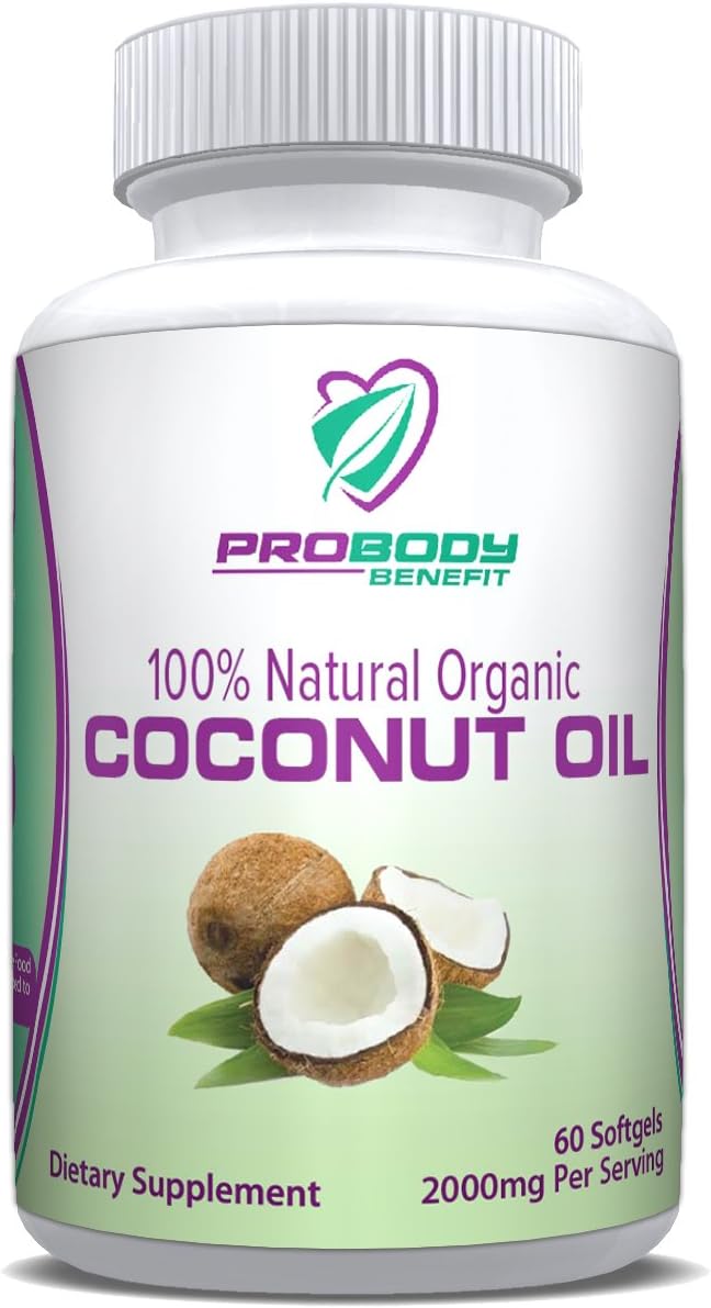 Organic Coconut Oil 1000mg Capsules - for Beautiful Healthy Hair Skin and Nails; Support Diet and Weight Loss with Our Natural Supplements 60 Capsules