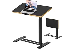 SANODESK Medical Adjustable Overbed Bedside Table with Casters 90° Tilt Top Pneumatic Mobile Rolling Laptop Computer Standing Desk Cart with Tray, Hospital and Home Use(27.6" W x 15.7" D, Black)